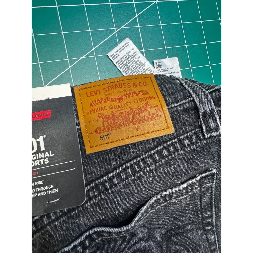 Levis 501 Original Shorts Womens 26 Washed Black High Rise Stretch Denim Cutoffs